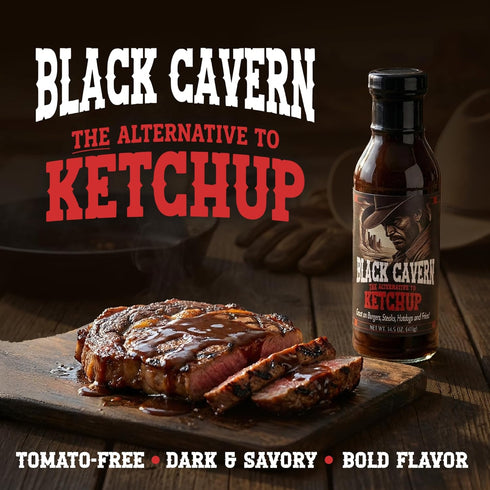 14.5 oz Black Cavern - The Ketchup Alternative, Tomato-Free Condiment for Burgers, Steaks, Hot Dogs & Fries, No High