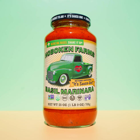 (25 Oz, Pack 2) Hoboken Farms Basil Marinara Sauce No Sugar Added, Low Sodium, Non-GMO, Preservative-Free, Low Carb
