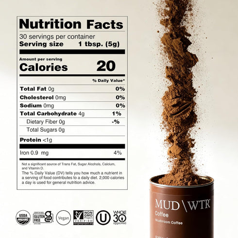 30 MUDWTR Real Arabica Mushroom Coffee With Adaptogens | Superfood Blend for Focus, Gut Health & Energy | Alternative