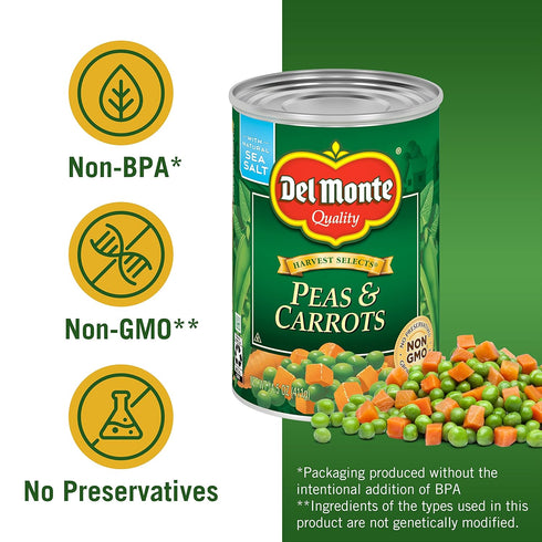12 Pack, 14.5 oz Del Monte SPECIAL BLENDS Peas & Carrots, Canned Vegetables, Can