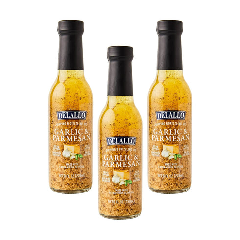 DeLallo Garlic Parmesan Dipping Oil, Extra Virgin Olive Oil Infused, Ready-to-Use Condiment,