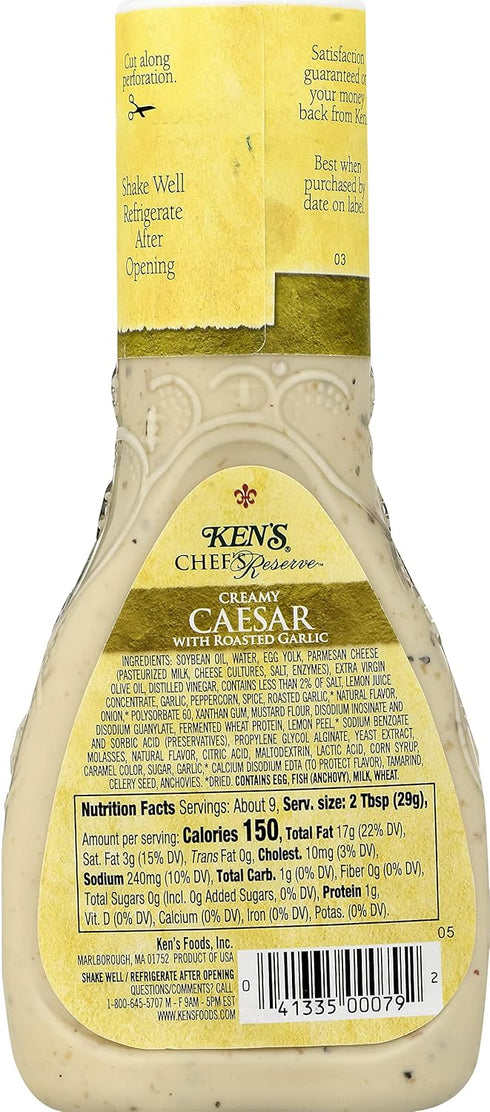 Ken's (9 Oz (Pack 3)) Steak House Chef's Reserve Creamy Caesar with Roasted Garlic Dressing Fl