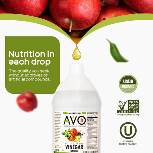 1 (128 oz) 5% AVO Distilled White Vinegar Gallon - Acidity, Pure Natural White Vinegar Gallon