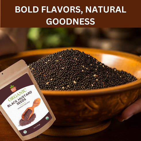 SPICY ORGANIC Indian Black Mustard Seeds, 4 oz, Whole Pure Natural Dried Mustard Seed for Cooking & Seasoning