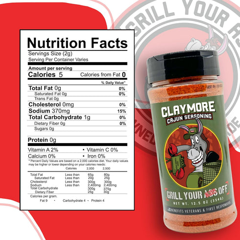 12.5oz Grill Your As* Off Claymore Cajun Seasoning Spicy Blend for Meats & Seafood MSG & Gluten Free USA Made & Veteran