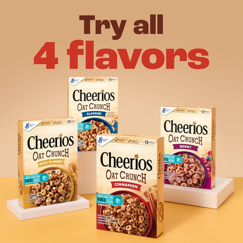 24 oz (Pack 4) Cheerios Oat Crunch Almond Breakfast Cereal, Made with Whole Grain, Family Size
