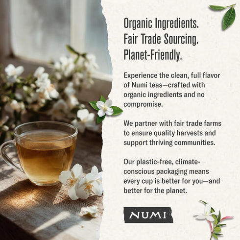 54 Numi Organic Green Tea with Jasmine, Green Tea Bags Scented with Real Jasmine Flowers, Micro-Plastic Free