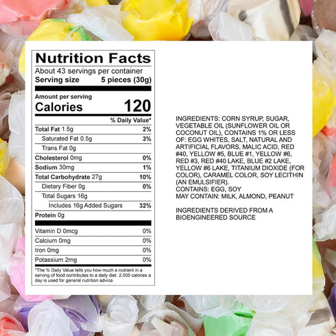 Pack 3 lb Sweet Candy Company Salt Water Taffy Individually Wrapped - Salt Water Taffy Candy Bulk, Old Fashioned