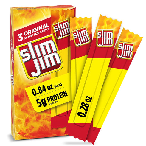 Slim Jim Smoked Meat Sticks, Original Flavor, 5g Protein Per Serving, Snack