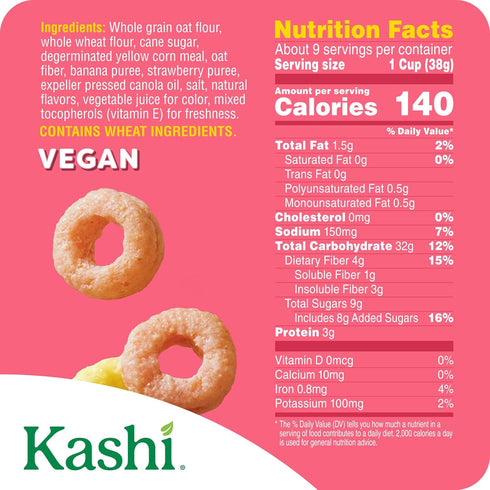 12.7oz (1 Kashi Breakfast Cereal, Whole Grain, Vegan, Strawberry Banana Smoothie Loops, Box Box)
