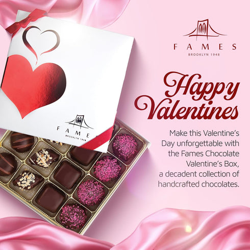 16-Pc Valentine Chocolate Truffles Gift Box - Fancy Vegan Dark Chocolate Candy, Kosher, Dairy Free, Heart Box