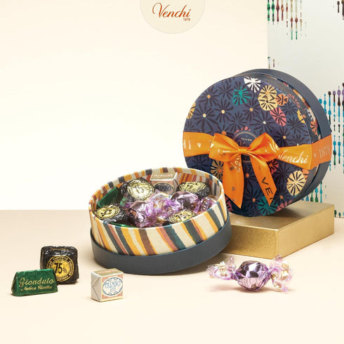 7.05 oz Venchi - Murrine Collection - Small Blue Hamper with Assorted Chocolates, Gift Idea for Birthday