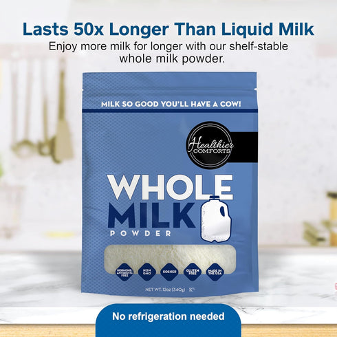 (12oz) Healthier Comforts Whole Milk Powder | Shelf Stable | Kosher, Gluten Free, Non-GMO, Hormone and Antibiotic Free