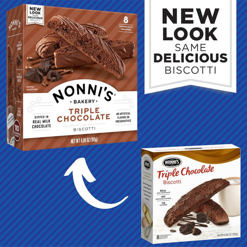 3 6.88 oz Nonni's Triple Chocolate Biscotti Italian Cookies - Boxes Triple Chocolate Italian Biscotti Cookies w/Dark