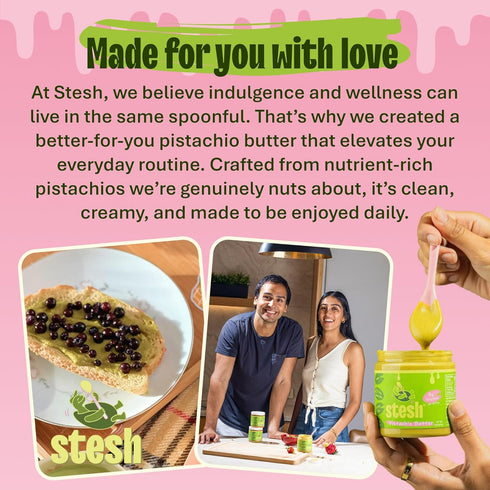 (8 oz Stesh Pistachio Butter Jar) | Prebiotic Fiber Protein Spread, Natural Vegan Creamy High Protein Pistachio Nut