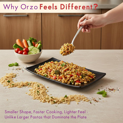 100% 32oz (2 lb) Golden Whole Wheat Orzo Pasta - Non GMO & Vegan - All Natural Rice-shaped Pasta in Bronze Cut - Made