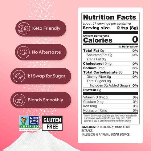 1lb, 16 oz BetterBody Foods Monk Fruit Allulose Sweetener Blend, Raw Cane Sugar Substitute, Zero Calorie, Keto Diet