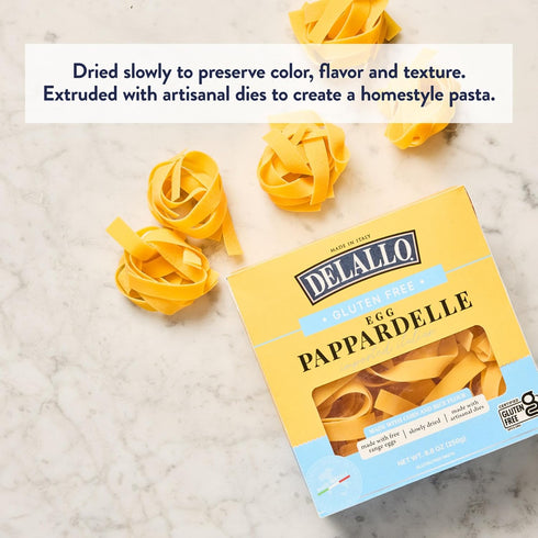 8.8 oz (4 Pack) DeLallo Gluten-Free Pappardelle Pasta Nests, Made with Corn and Rice Flour and Farm Fresh Eggs, Made