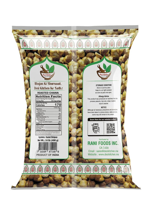 DESI KITCHEN AUTHENTIC INDIAN PRODUCTS 14oz (400g) Desi Kitchen Roasted Chana | Roasted Chickpeas | Non GMO | Unsalted