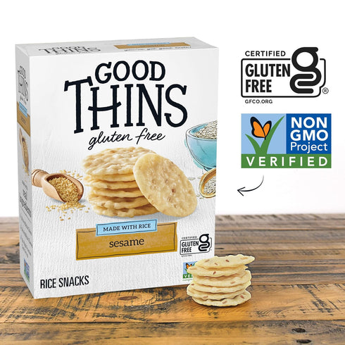 6-3.5 oz Good Thins Sesame Rice Snacks Gluten Free Crackers, Bulk Snack Crackers, Boxes