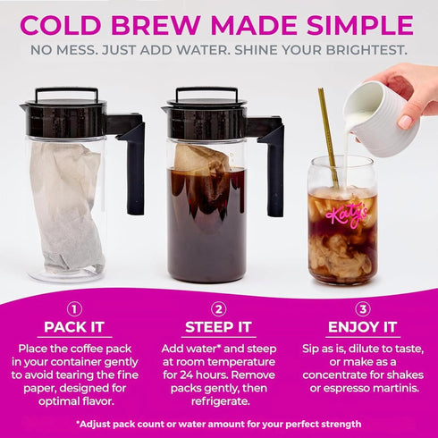 100 20 Packs Katys Cold Brew Coffee Bags (Makes Cups) Smooth, Low-Acid, No Bitter Aftertaste Medium-Dark Brazil Roast