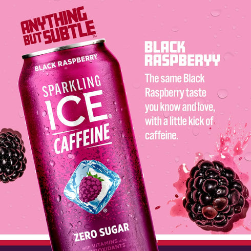 Vitamins,4/16oz Sparkling Ice Caffeine, Black Raspberry Sparkling Water with Caffeine, Zero Sugar, with Antioxidants