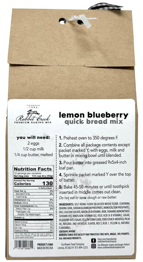 Rabbit Creek Lemon Blueberry Quick Bread Mix Easy To Make Quick Bread Mix, Made in the USA