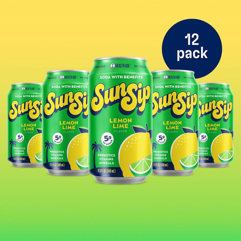 5g 11.5 oz (12 Pack) SunSip Prebiotic Soda by Health-Ade, Better-for-You Soda Swap, Beverage with Vitamins & Minerals