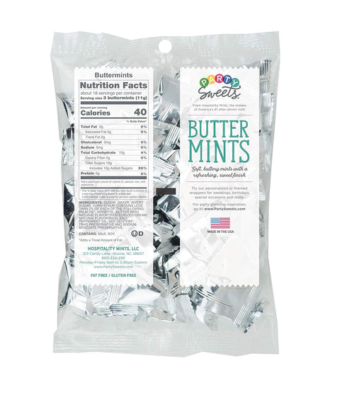 Hospitality Mints 7-Ounce (Pack 6) Party Sweets By Metallic Silver Buttermints, Bags