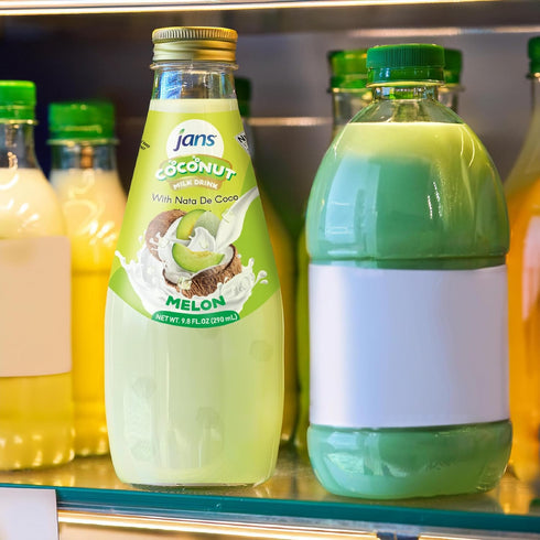 9.8 OZ (Pack 12, JANS - COCONUT MILK DRINK (with NATA DE COCO) MELON of Melon)