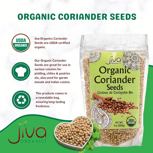 Jiva USDA Organic Coriander Seeds Whole, 7 Ounce