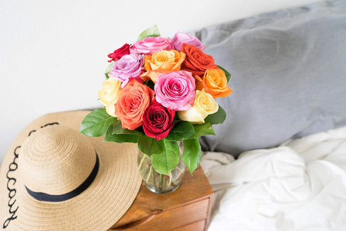 Dozen From You Flowers - One Rainbow Roses with Glass Vase | Fresh Flower Bouquets for Mother's Day, Birthday
