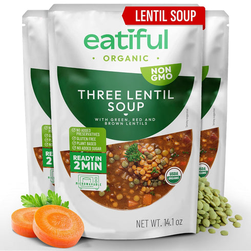 EATIFUL Lentil Soup, Made With Organic Vegetables, Lentil Soup With Green, Red