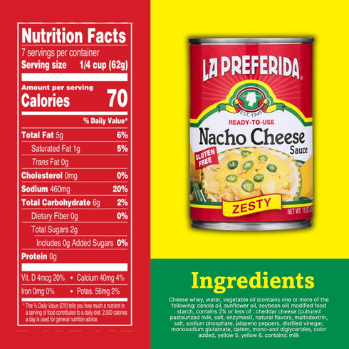 15oz. (Pack 3) La Preferida Zesty Nacho Cheese Sauce (Bold & Creamy Canned Nacho Cheese) Made for Dipping, Drizzling