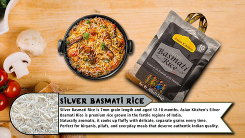 10lbs (4.54kg) Asian Kitchen Silver White Basmati Rice Extra Long Aged ~ All Natural | Gluten Friendly | Vegan | Indian
