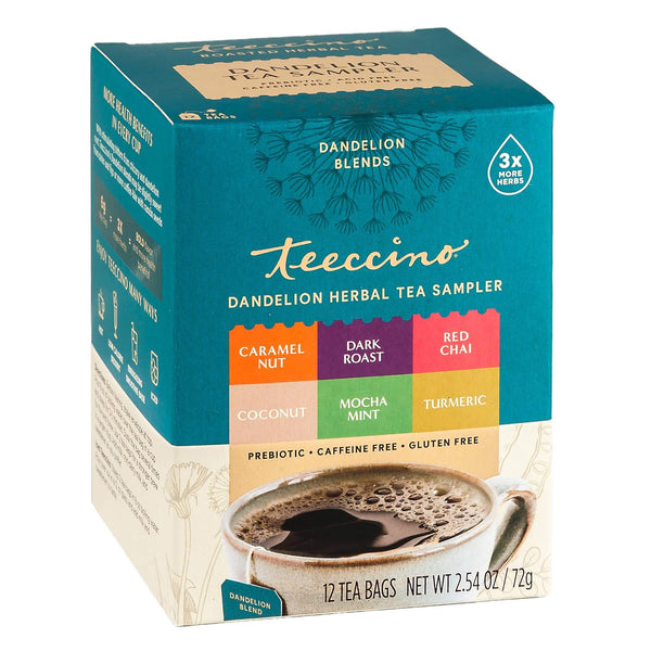 Teeccino Dandelion Tea Sampler - 12 Tea Bags - Caramel Nut, Coconut,