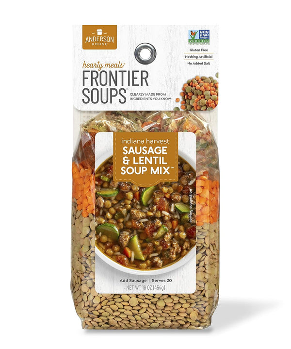 Frontier Soups Hearty Meals indiana harvest Sausage & Lentil, 16 oz, 2