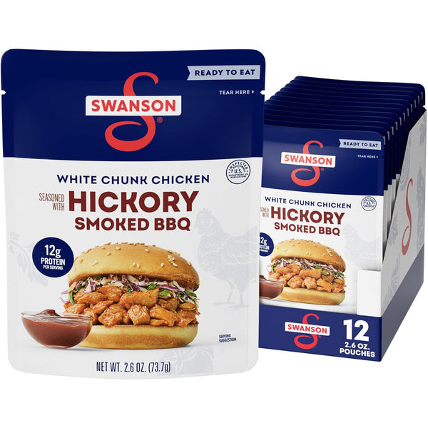 Swanson Hickory Smoked BBQ White Chunk Fully Cooked Chicken, 2.6 oz Pouch