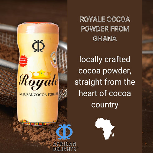 African Delights Royale Natural Cocoa Powder for Baking Black, Dark, Ceremonial Cacao, Sugar Free, Raw Powder, High