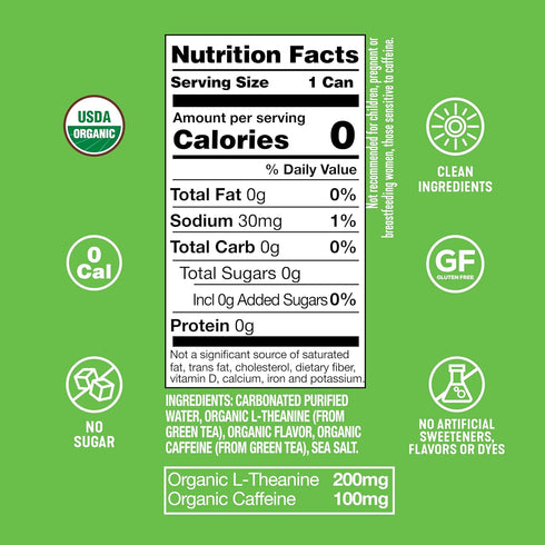 100mg 200mg 0 12 ARDOR Sparkling Water with Natural Caffeine & L-Theanine from Organic Green Tea for Smooth Energy