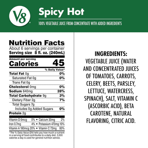 V8 100% 46 oz Spicy Hot Vegetable Juice, fl Bottle