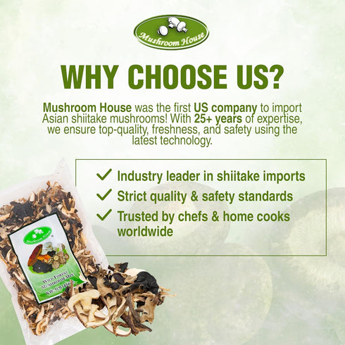16 oz Mushroom House Dried Wild Forest Blend, - Gourmet Mix of Porcini, Shiitake, Oyster & Woodear - Rich Umami Flavor
