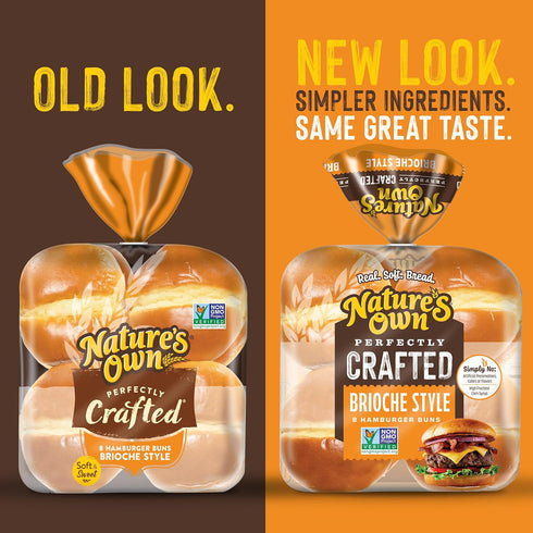 8 Count Nature's Own Perfectly Crafted Brioche Style Hamburger Buns, Non-GMO Hamburger Buns