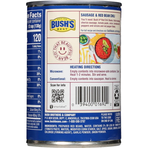 16 oz (Pack 12) BUSH'S BEST Canned Mild Red Chili Beans, Source of Plant Based Protein and Fiber, Low Fat, Gluten Free