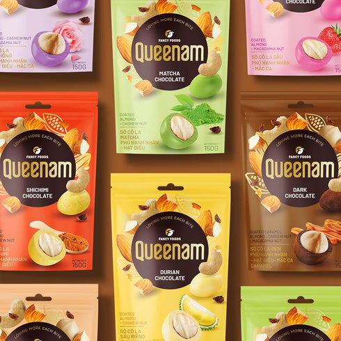Queenam Premium Vietnamese Chocolate Flavored Nuts Natural Fruit Flavor Healthy Snack with Almond, Macadamia & Cashew