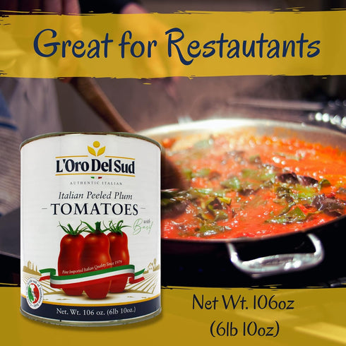 3.4 (106 oz) LOro Del Sud Italian Whole Peeled San Marzano Style Plum Tomatoes in Tomato Puree with Basil Authentic