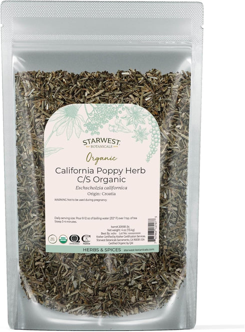 Starwest Botanicals Dried California Poppy Herb Organic - Loose Leaf, Use for