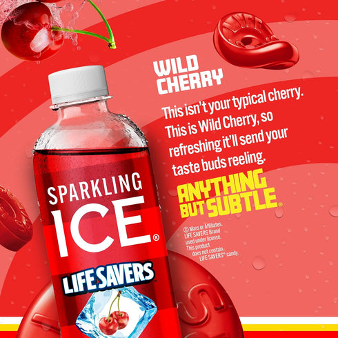 17 oz (Pack 12) Sparkling Ice LIFESAVERS Wild Cherry, Zero Sugar Flavored Sparkling Water, with Vitamins