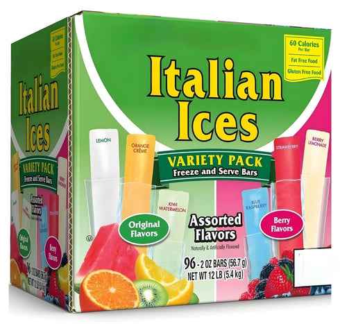 Generic Italian Ice Variety Pack, 2 oz Tubes, 6 Flavors, 96 Count