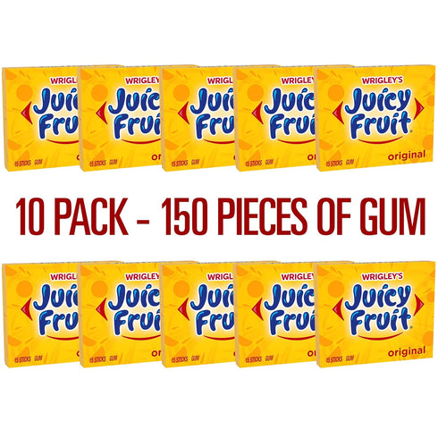 15 (Pack 10), 150 Wrigley Juicy Fruit Chewing Gum, Stick of Gum Pieces